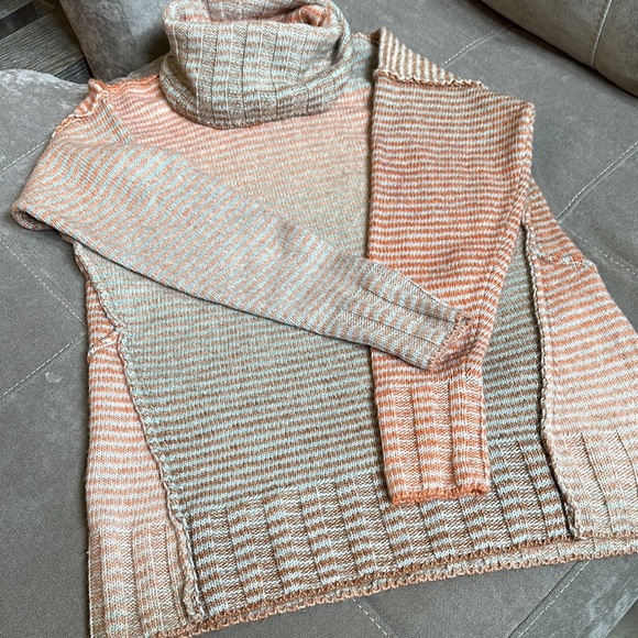 CAbi Orange and Cream Cowl Neck Sweater with Chunky Knit - Picture 4 of 7